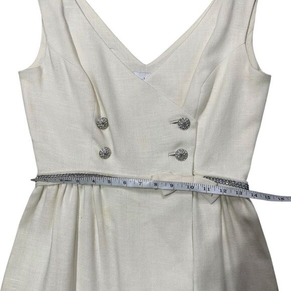 Vintage 1960s Cream Wrap Dress with Bow and Jeweled Belt - Picture 13 of 16